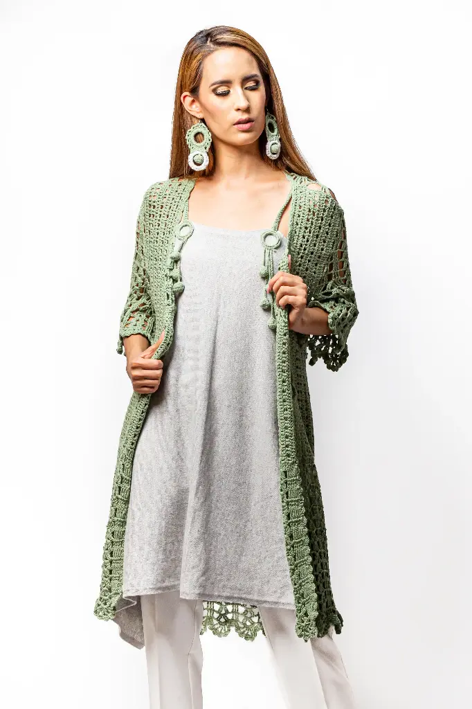 [03-001A] Saco manga 3/4 tejido a mano (Verde limón)
