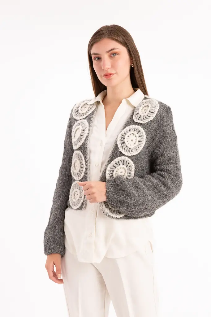 [V031A] Saco  tejido a mano (Gris)