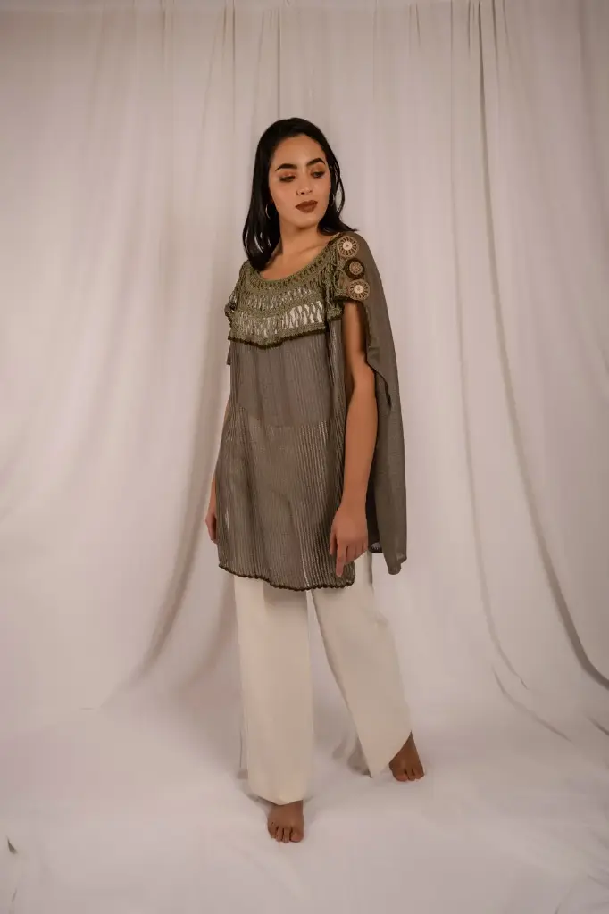 [04-018B] Túnica paneles acanalado y jersey (Taupé)