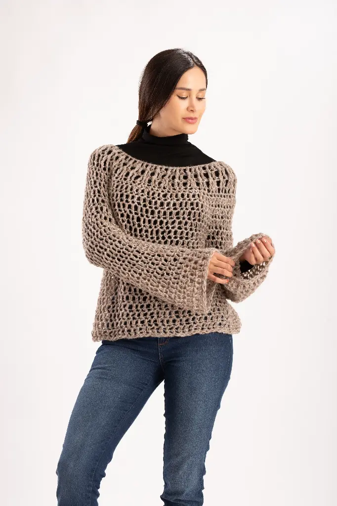 [04-029A] Chompa Arenosa tejida a mano (Taupé)