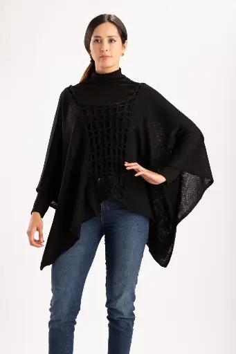 [02-060A] Poncho con dos paneles jersey y detalles en pujpu a amano